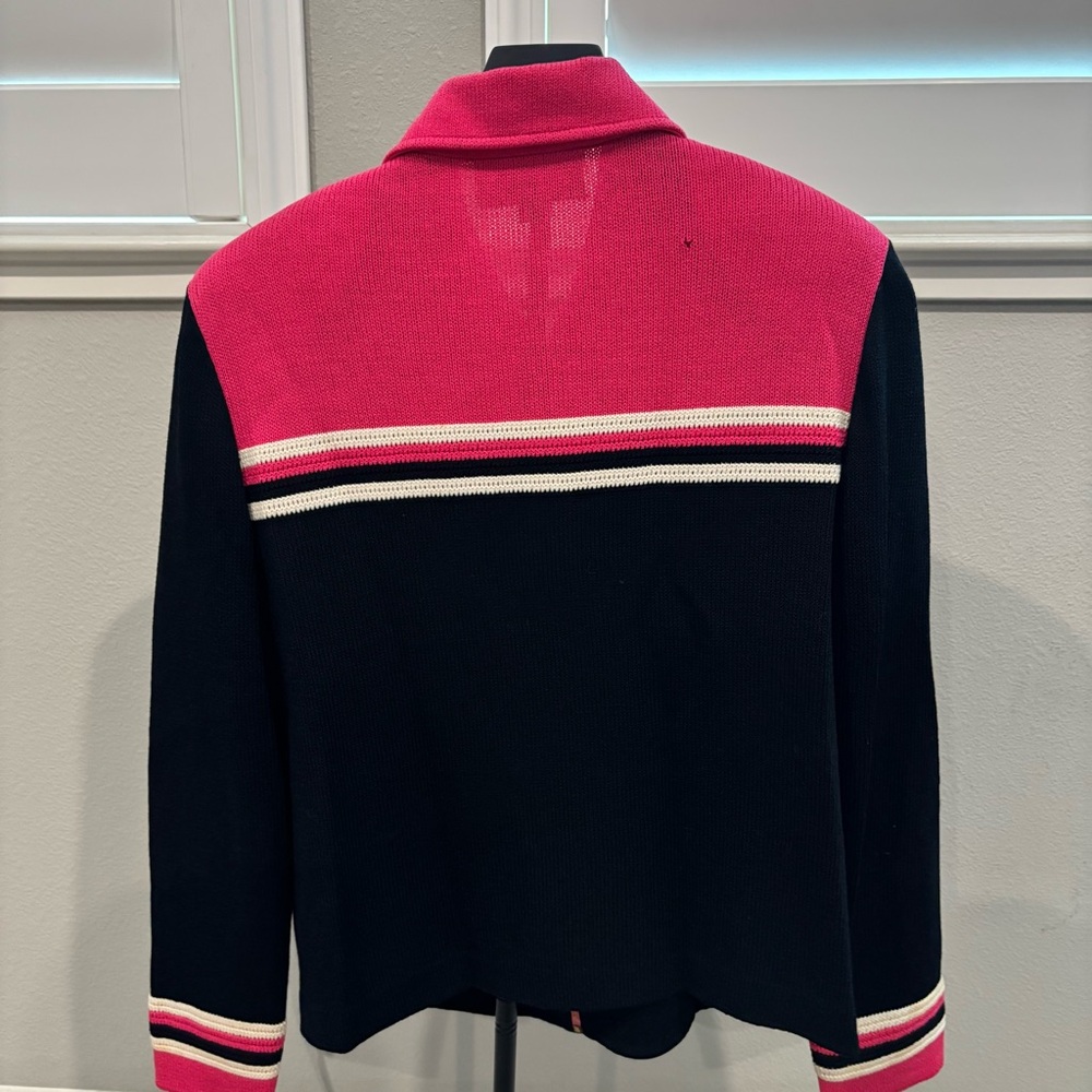 ST JOHN Sport Women's Blazer Black-Blue Pink White Striped With Zipper Size M - Picture 6 of 7